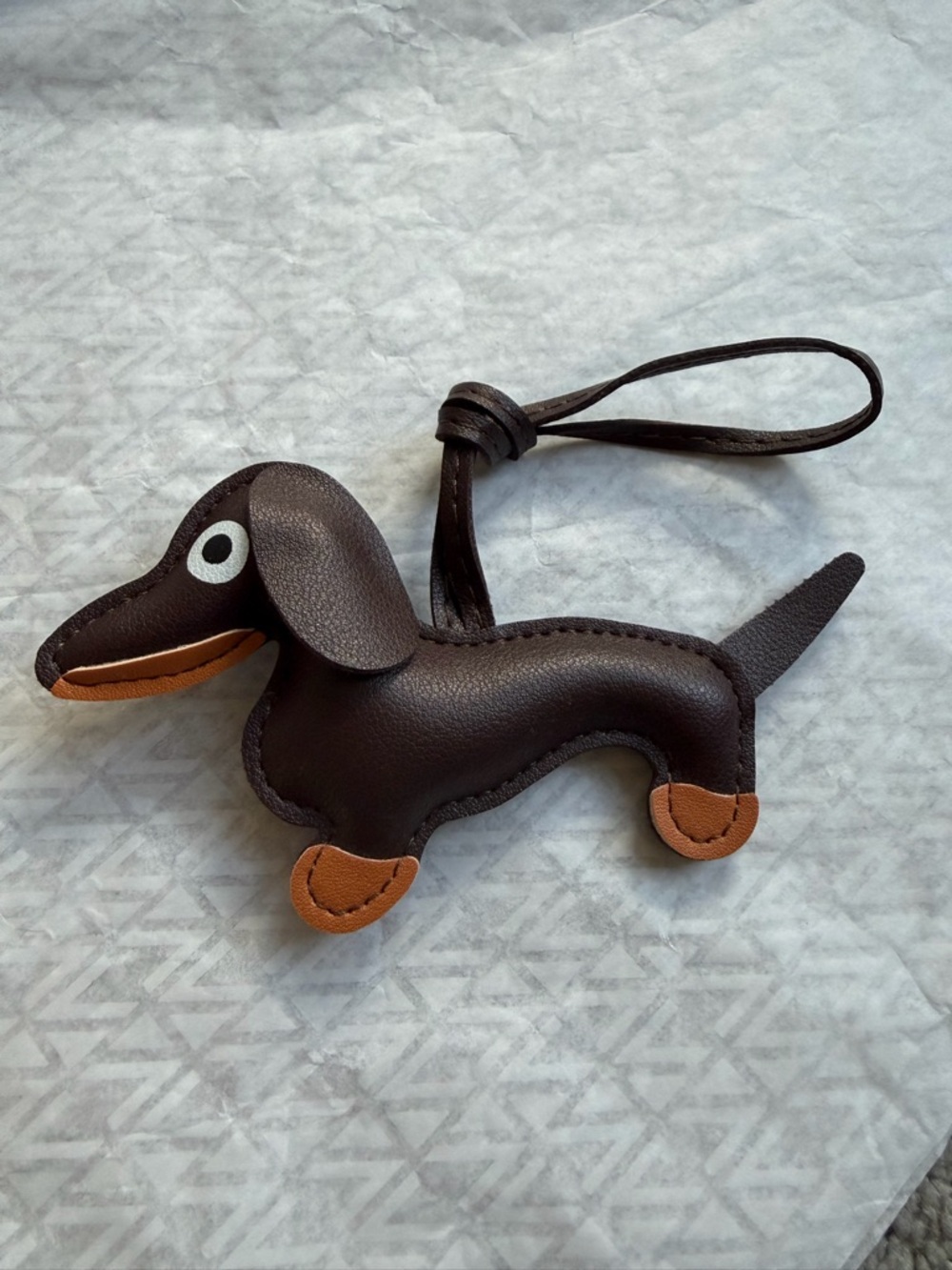 Leather Dachshund Bag Charm - Brown with Tan Accents